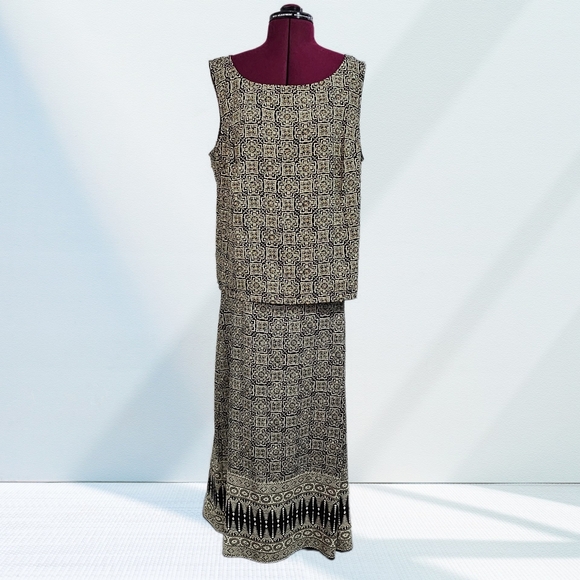 Liz Claiborne Dresses & Skirts - Liz Claiborne 100% Silk Matching Set Beaded Tank and Top Maxi Faux Wrap Skirt